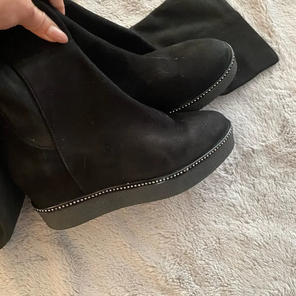Baldinini crystal embellished over knee suede boots, size 38(7,5)